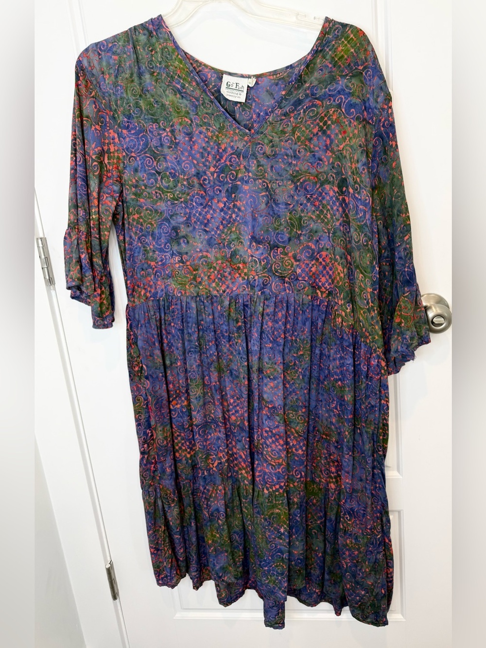 Go Fish Women Dress Tiered Bell Sleeve XXL Boho Peasant Mini Indie Vibrant